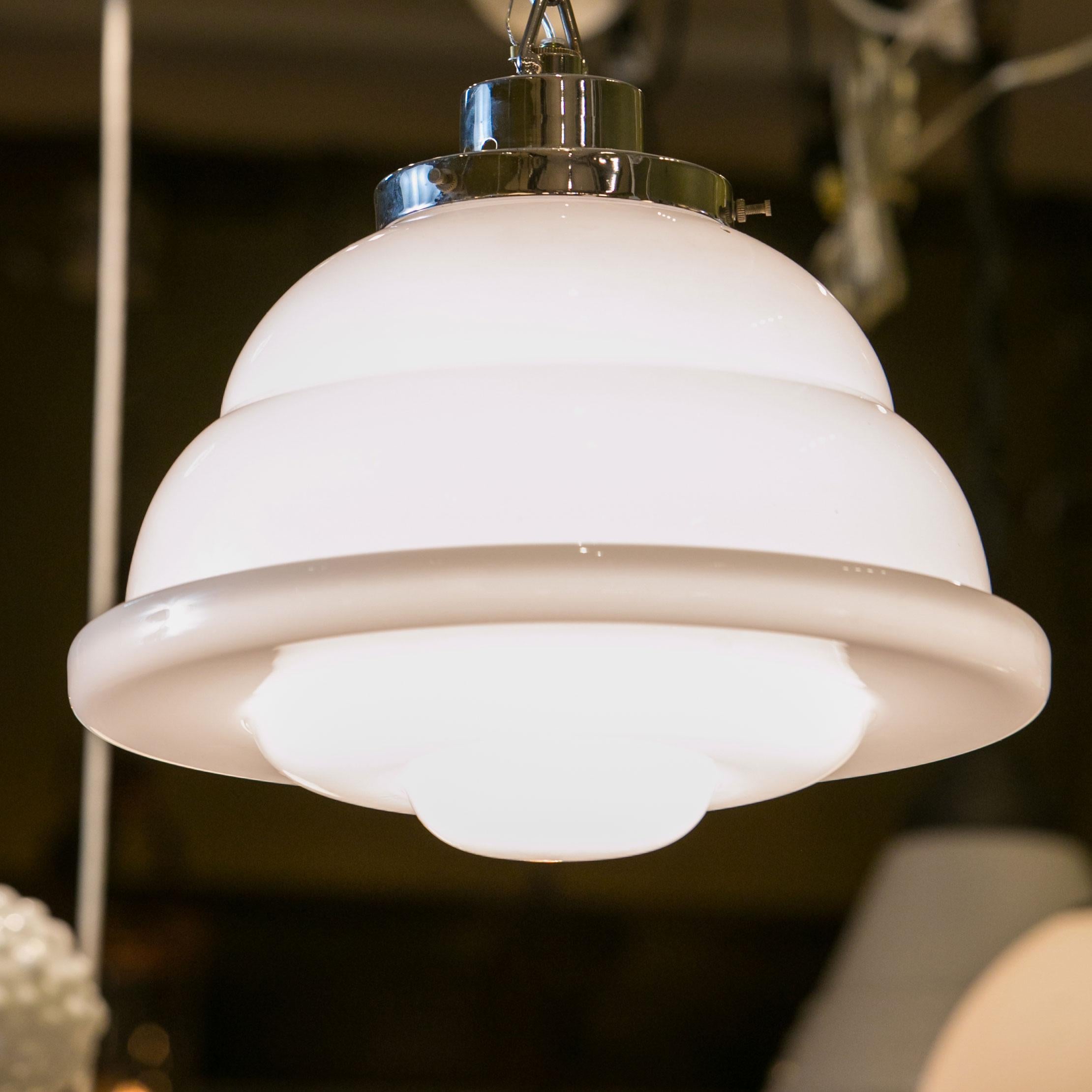 Antique Milk Glass and Iron Pendant In Excellent Condition In Houston, TX