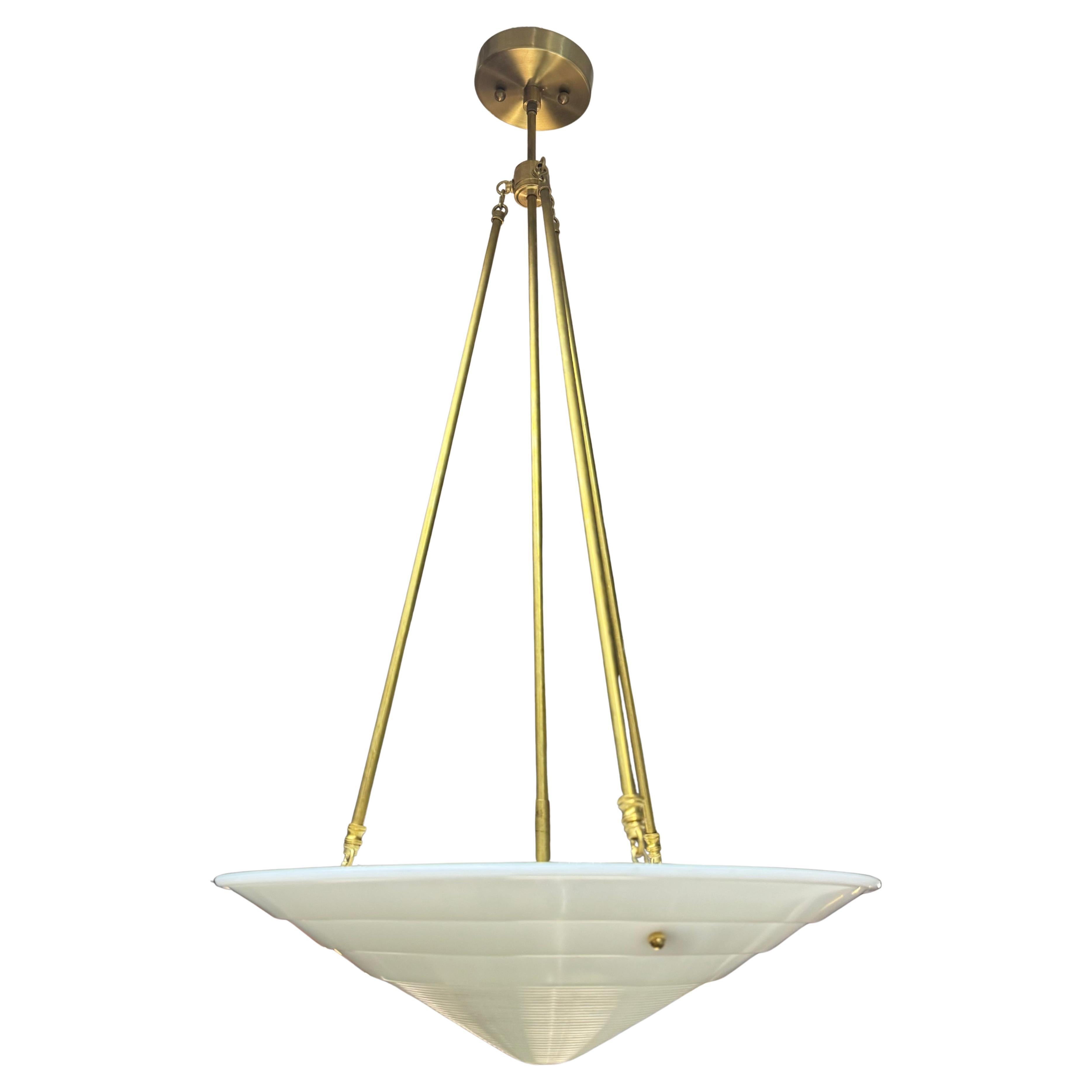 Antique Milk Glass & Brass Customized Hanging Light Fixture