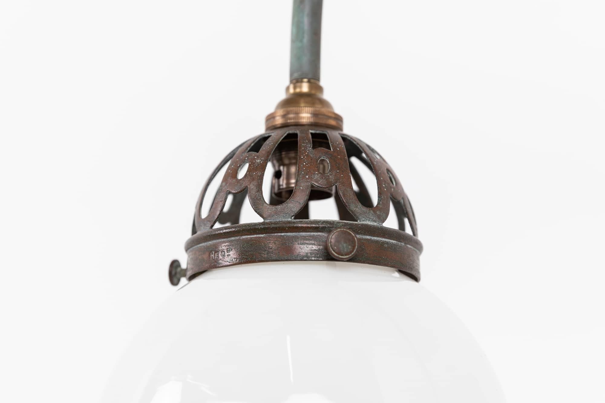 Art Deco Antique Milk Opaline Glass Gas Brass Wall Light Lamp, C.1920 For Sale