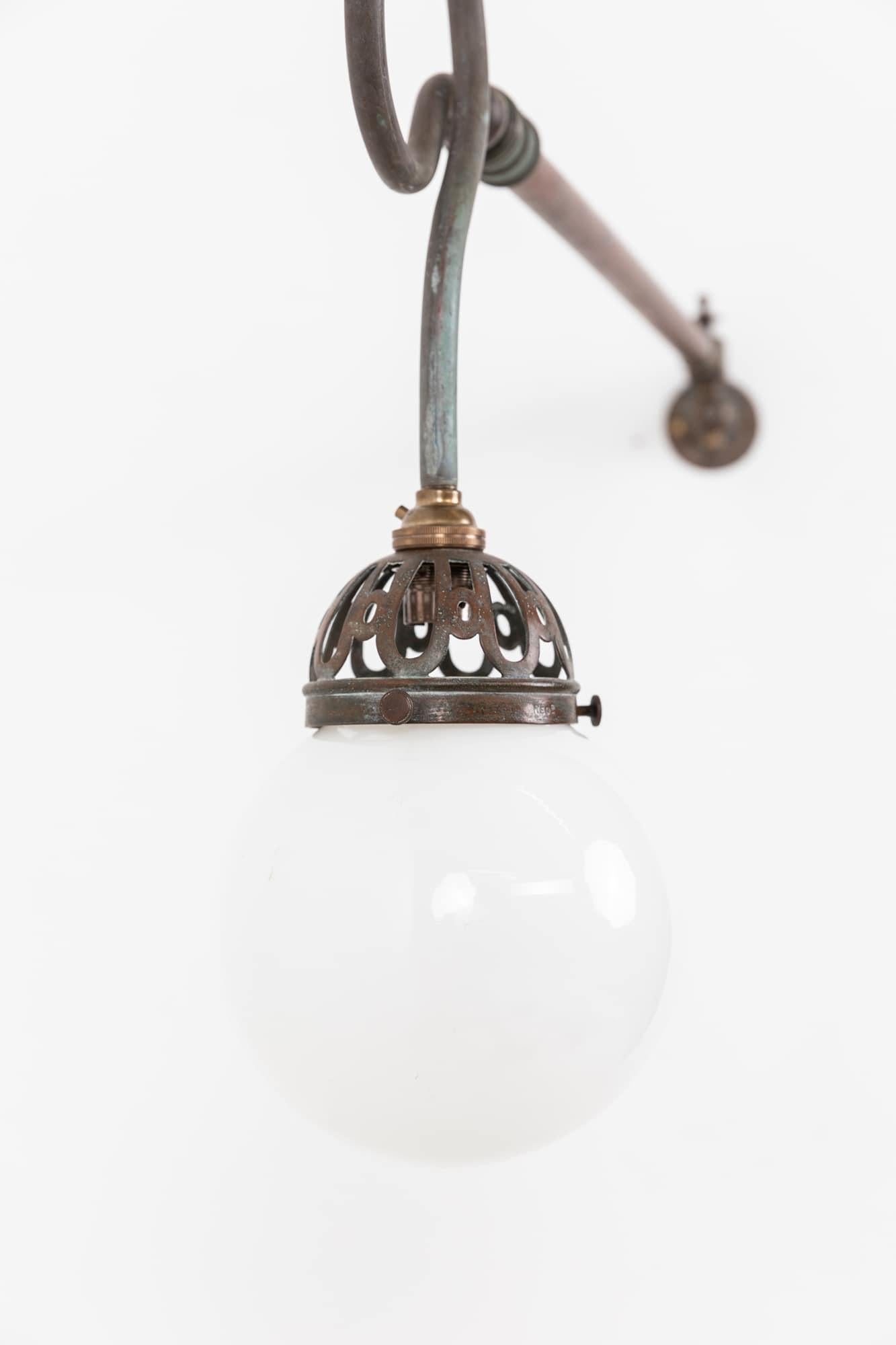 Antique Milk Opaline Glass Gas Brass Wall Light Lamp, C.1920 For Sale 1