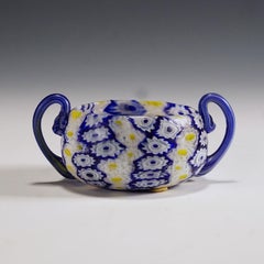 Antique Millefiori Bowl in Blue, Yellow and White, Fratelli Toso Murano 1910