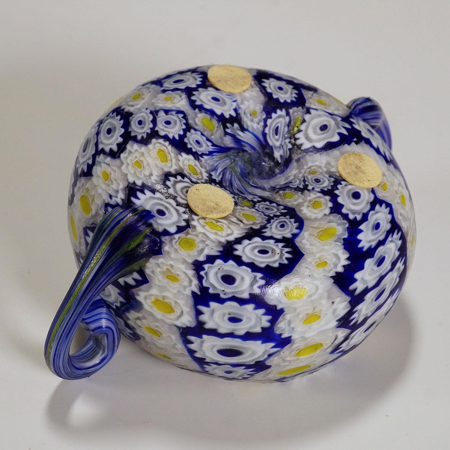 20th Century Antique Millefiori Bowl in Blue, Yellow and White, Fratelli Toso Murano 1910 For Sale