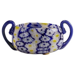 Antique Millefiori Bowl in Blue, Yellow and White, Fratelli Toso Murano 1910