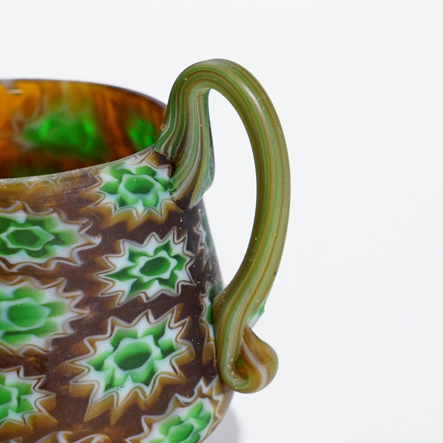 20th Century Antique Millefiori Bowl with Handles, Fratelli Toso Murano ca. 1900s For Sale