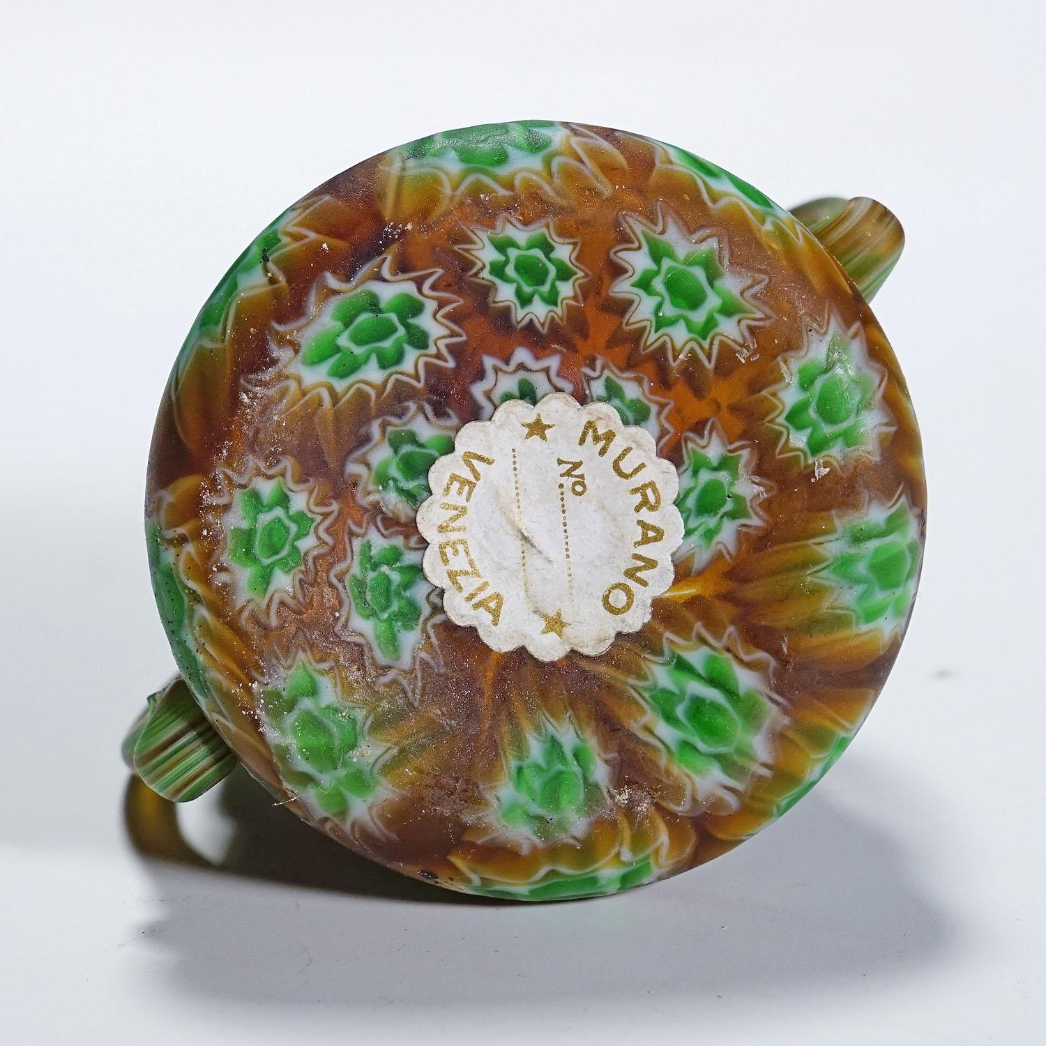 Art Glass Antique Millefiori Bowl with Handles, Fratelli Toso Murano ca. 1900s For Sale