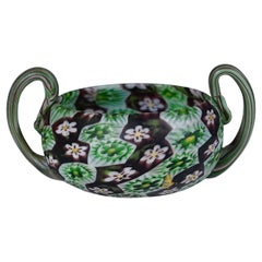 Antique Millefiori Bowl with Handles, Fratelli Toso Murano ca. 1900s