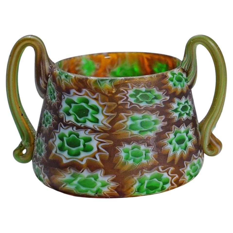 Bol antique Millefiori avec poignées, Fratelli Toso Murano vers 1900