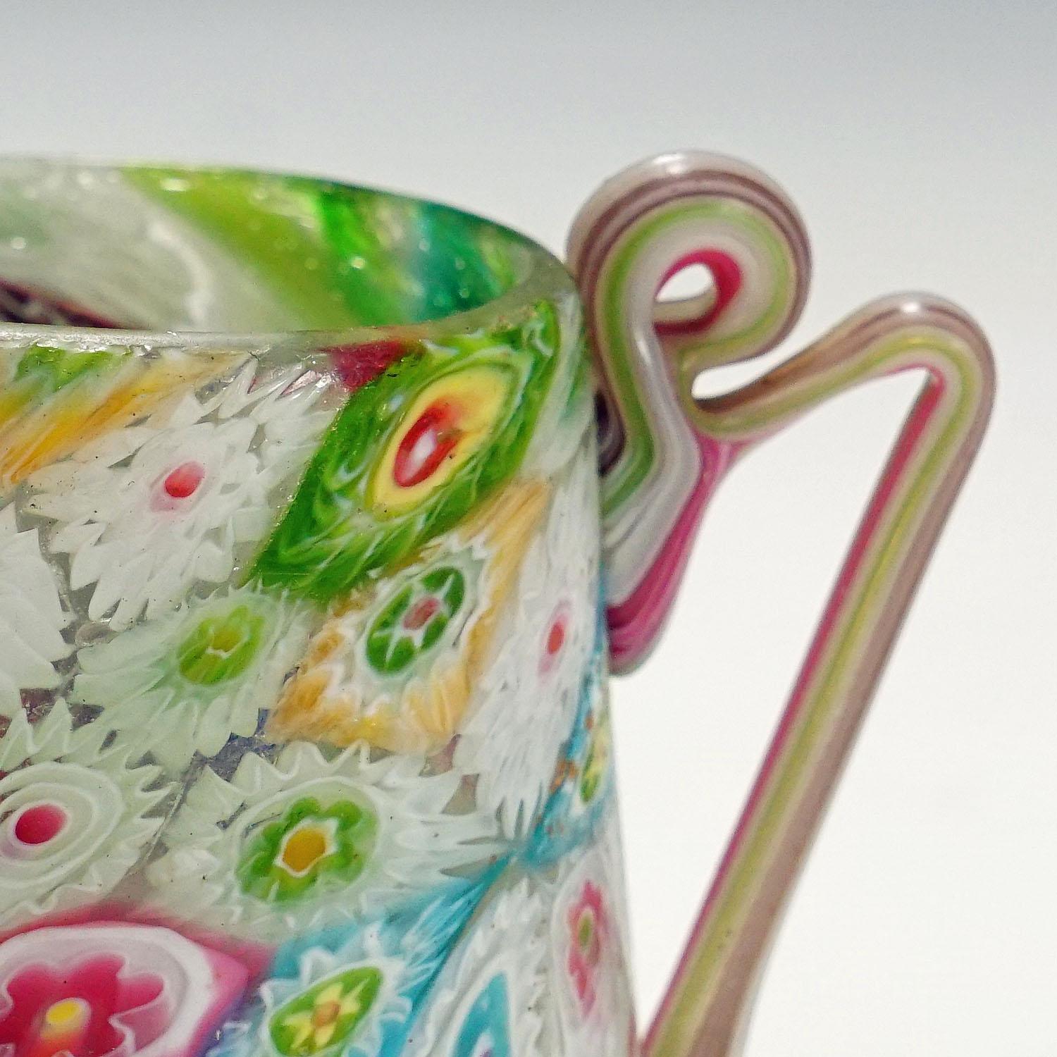 Antique Millefiori Goblet with Handles by Fratelli Toso, Murano circa 1910 In Good Condition In Berghuelen, DE