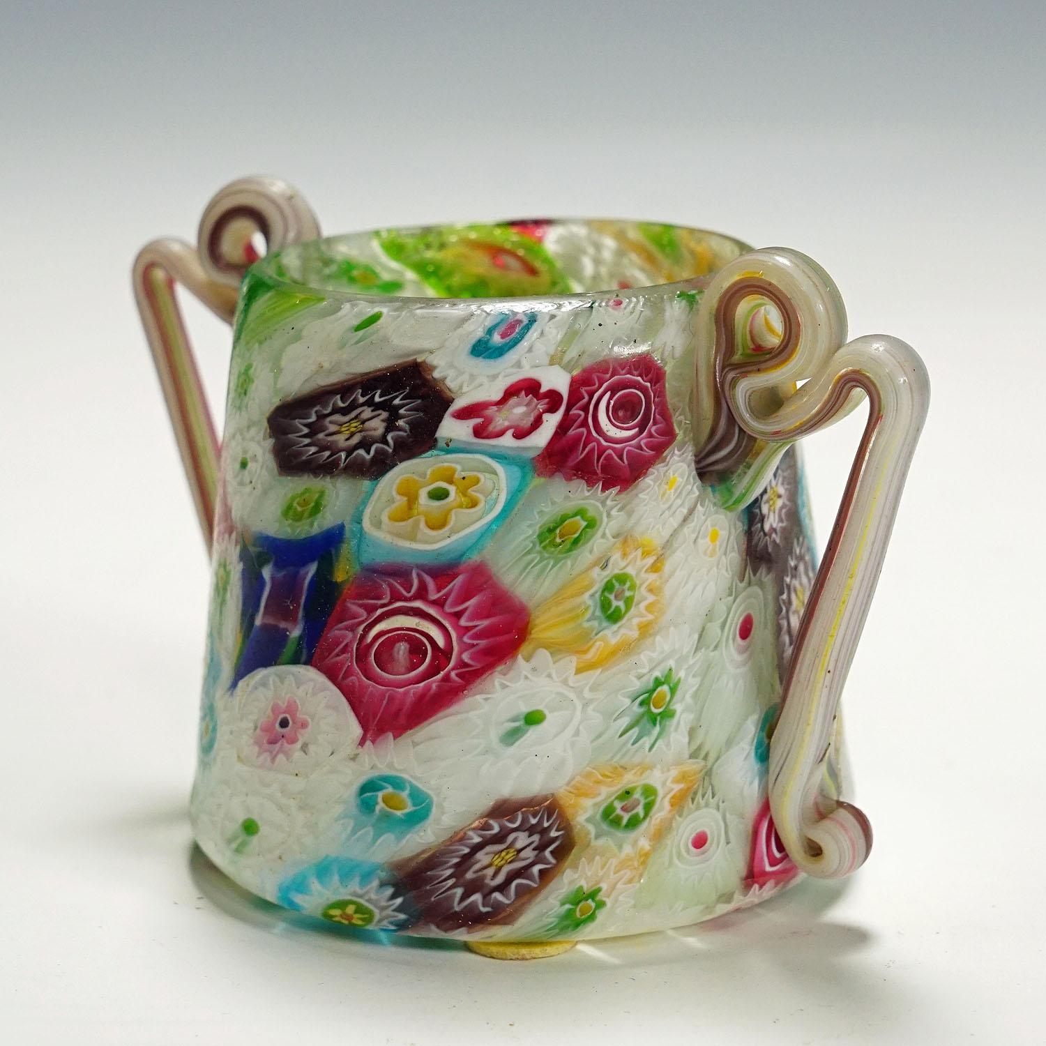 20th Century Antique Millefiori Goblet with Handles by Fratelli Toso, Murano circa 1910