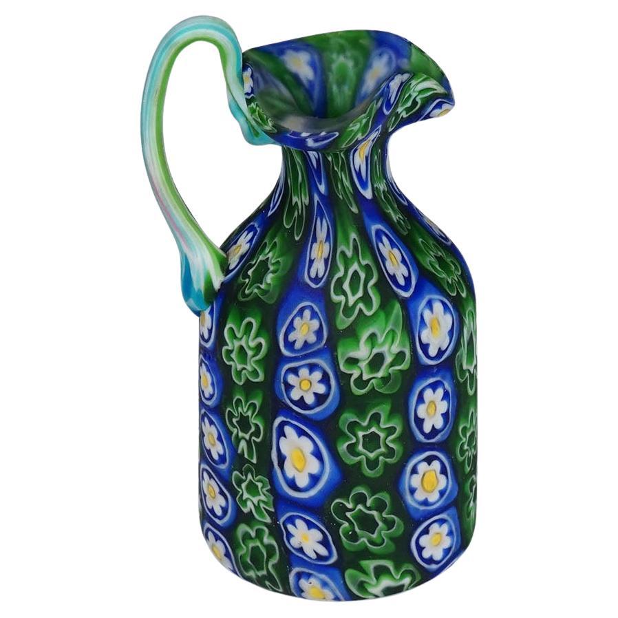 Jarra Millefiori antigua en azul y verde, Fratelli Toso Murano ca. 1920s