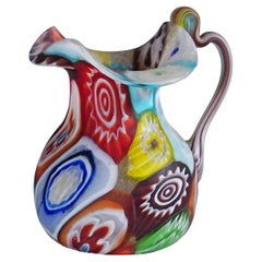 Antica brocca Millefiori con manico, Fratelli Toso Murano, 1920 ca.