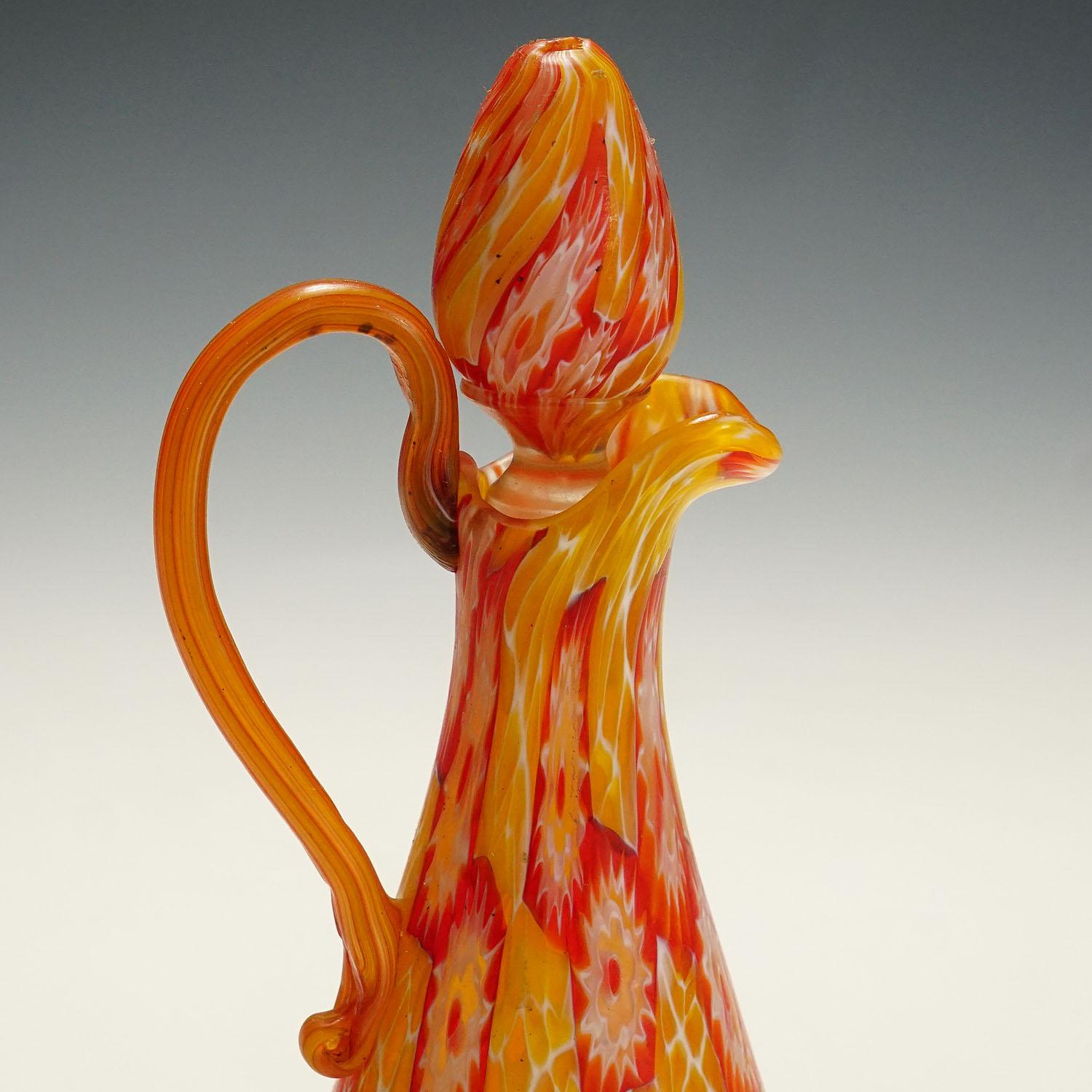 Antique Millefiori Jug with Handles by Fratelli Toso, Murano, circa 1920 In Good Condition For Sale In Berghuelen, DE