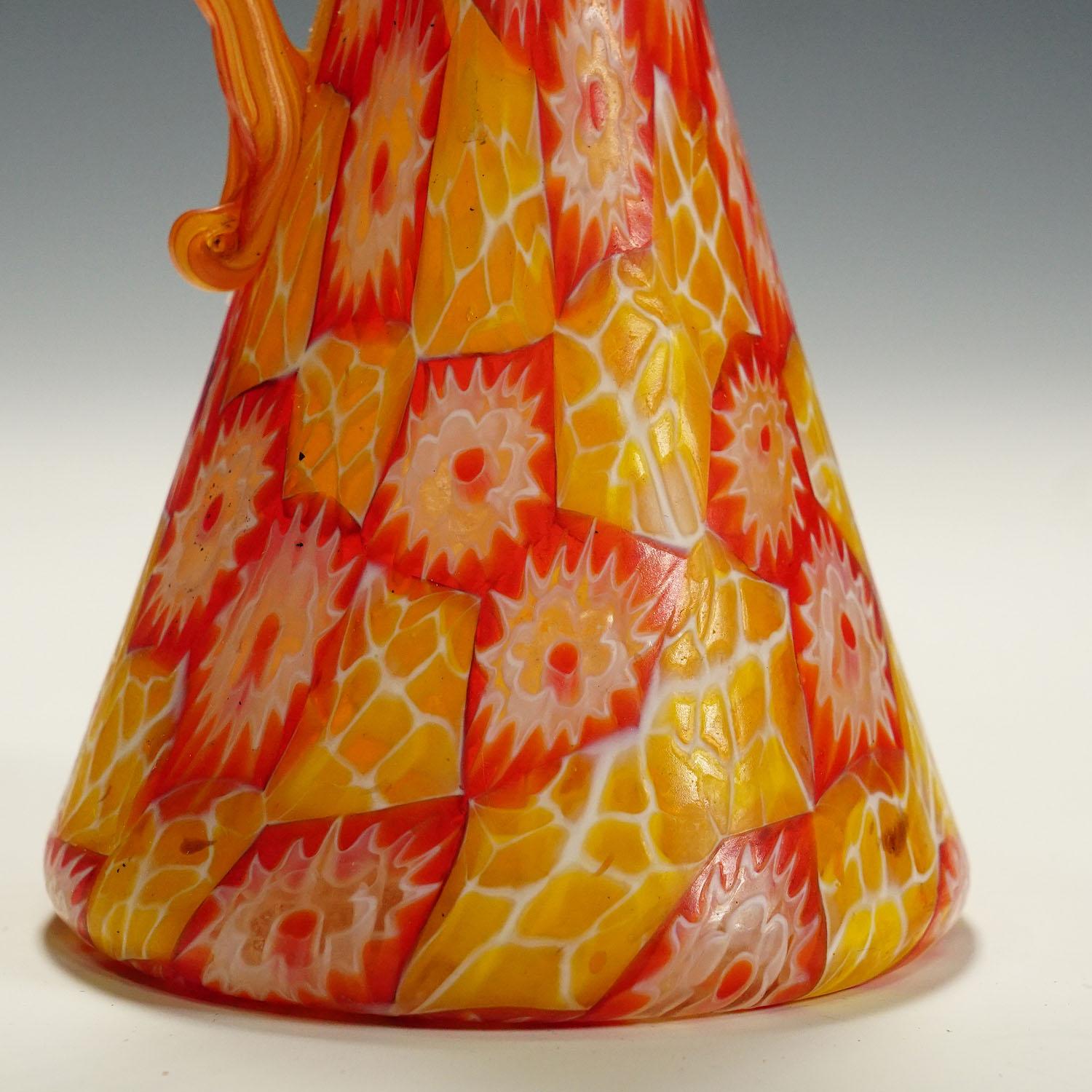 Art Glass Antique Millefiori Jug with Handles by Fratelli Toso, Murano, circa 1920 For Sale