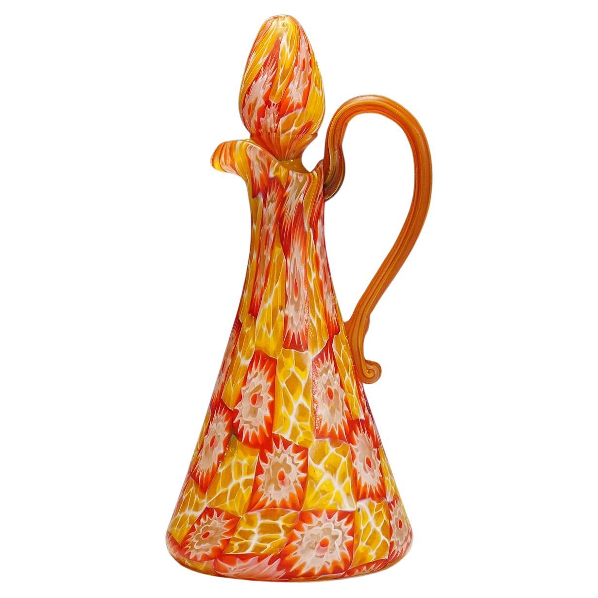 Antique Millefiori Jug with Handles by Fratelli Toso, Murano, circa 1920 For Sale