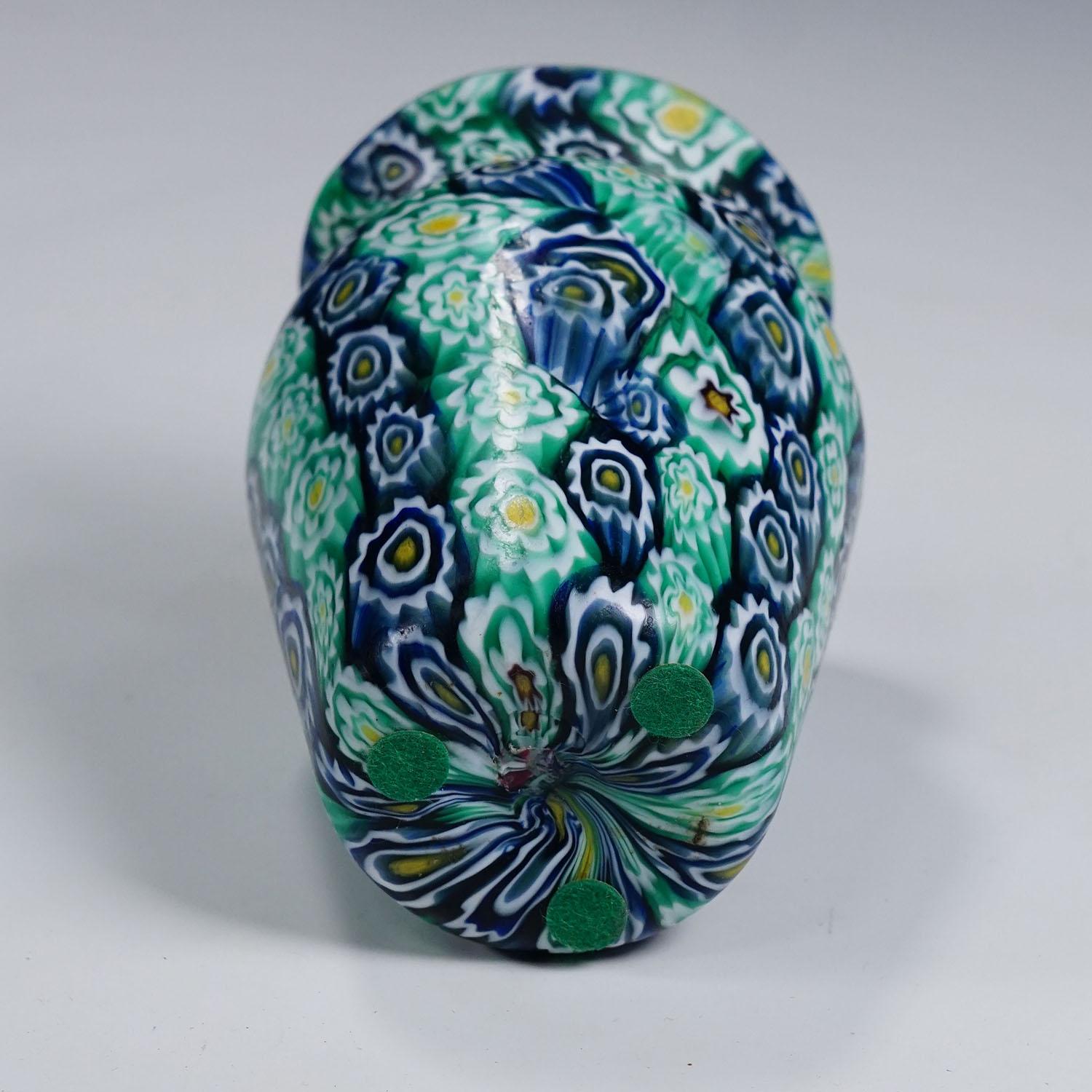 Antiguo Jarrón Millefiori Verde Azul, Fratelli Toso Murano ca. 1920s principios del siglo XX en venta