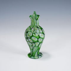 Antique Millefiori Vase Green with Handles, Fratelli Toso Murano ca. 1920s