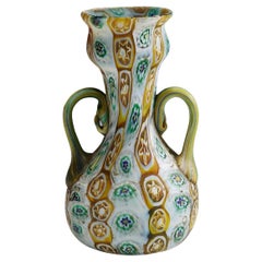 Antique Millefiori Vase in Brown, Green and White, Fratelli Toso Murano 1910