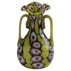 Antique Millefiori Vase in Purple, Yellow and White, Fratelli Toso Murano 1910