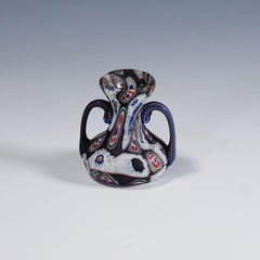 Antique Millefiori Vase in Violet and White with Handles Fratelli Toso Murano