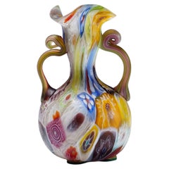 Antique Millefiori Vase With Handles, Fratelli Toso Murano Ca. 1920s