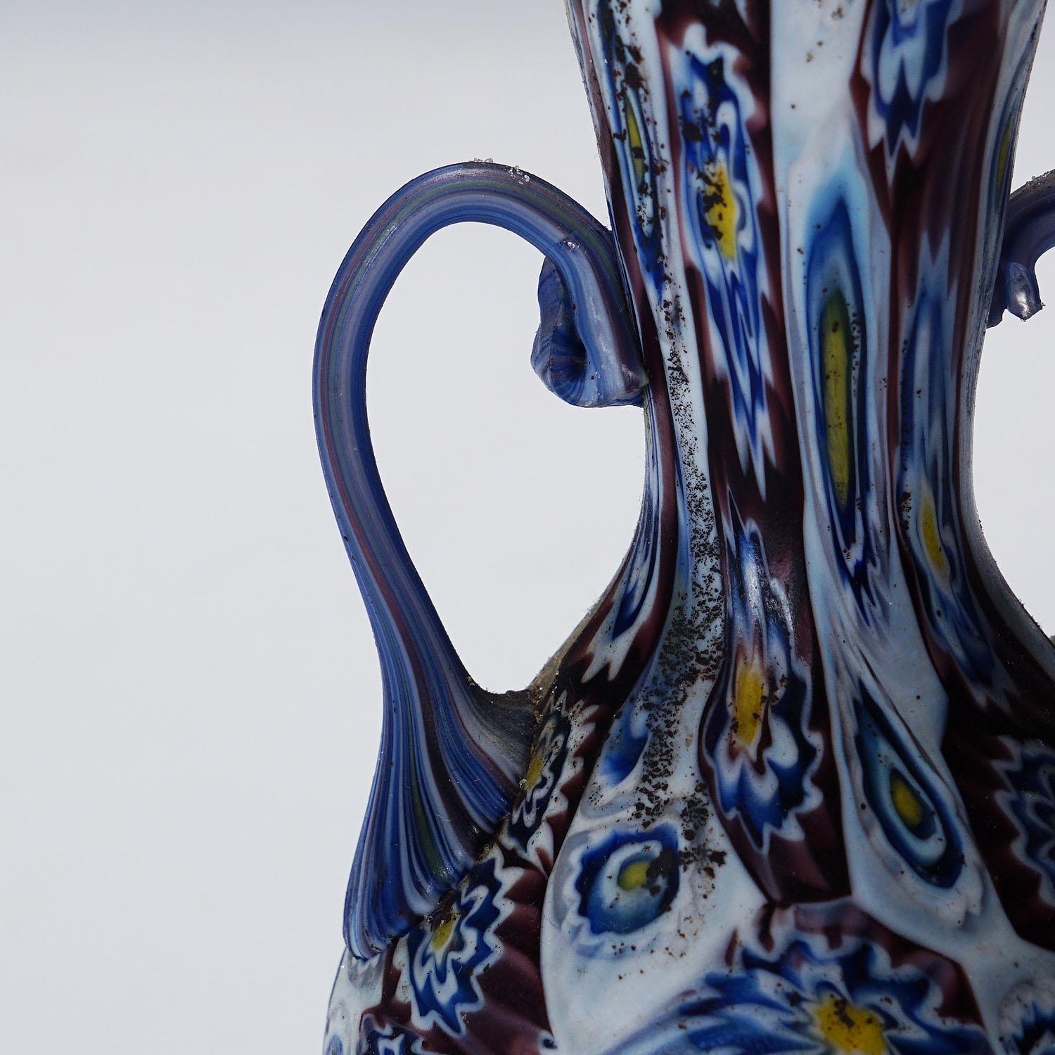 Italian Antique Millefiori Vase with Handles, Fratelli Toso Murano