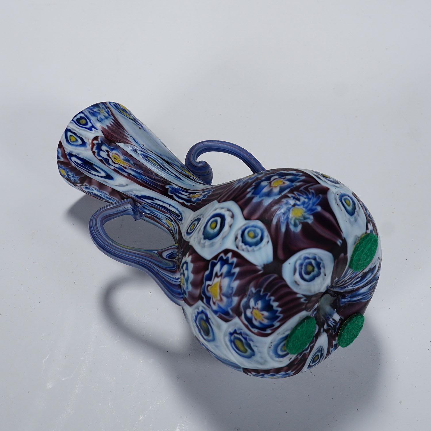 Art Glass Antique Millefiori Vase with Handles, Fratelli Toso Murano