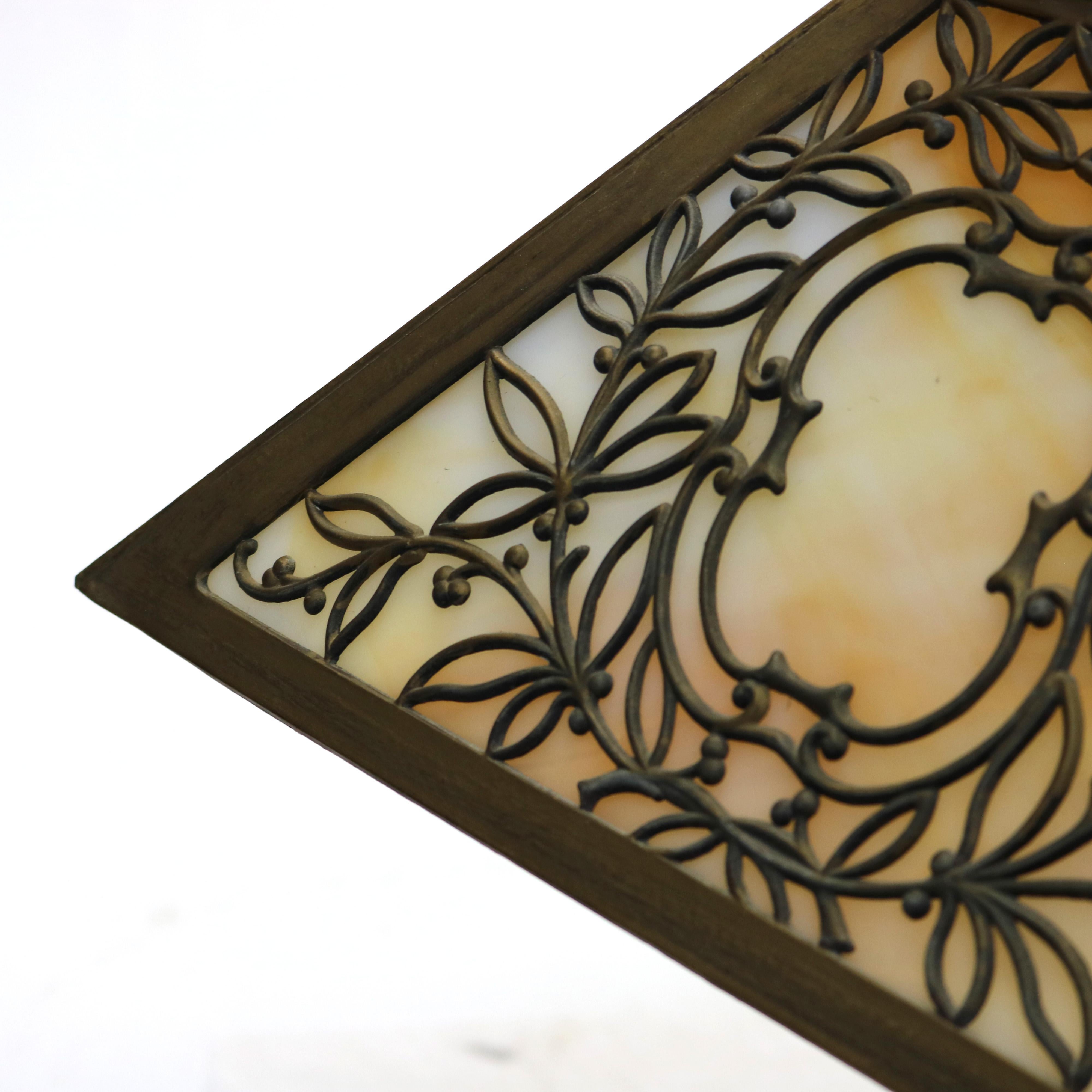 American Antique Miller Arts & Crafts Mission Four Panel Slag Glass Table Lamp C1920