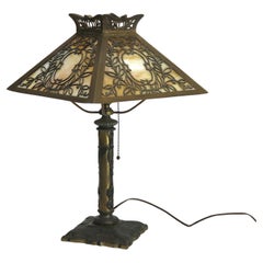 Antique Miller Arts & Crafts Mission Four Panel Slag Glass Table Lamp C1920