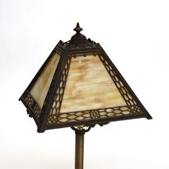 Antique Miller Arts & Crafts Slag Glass Table Lamp Signed C1920