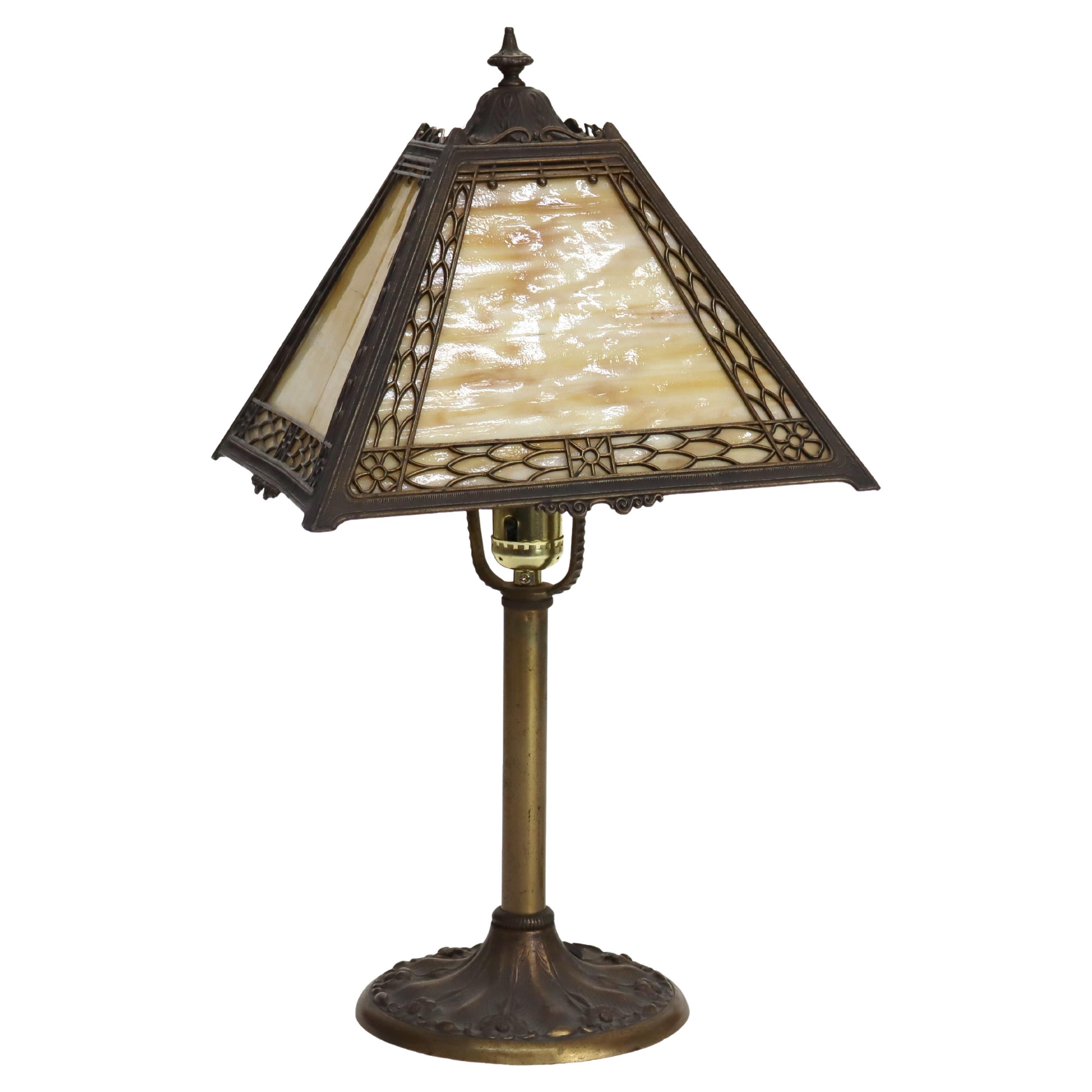 Antique Miller Arts & Crafts Slag Glass Table Lamp Signed C1920