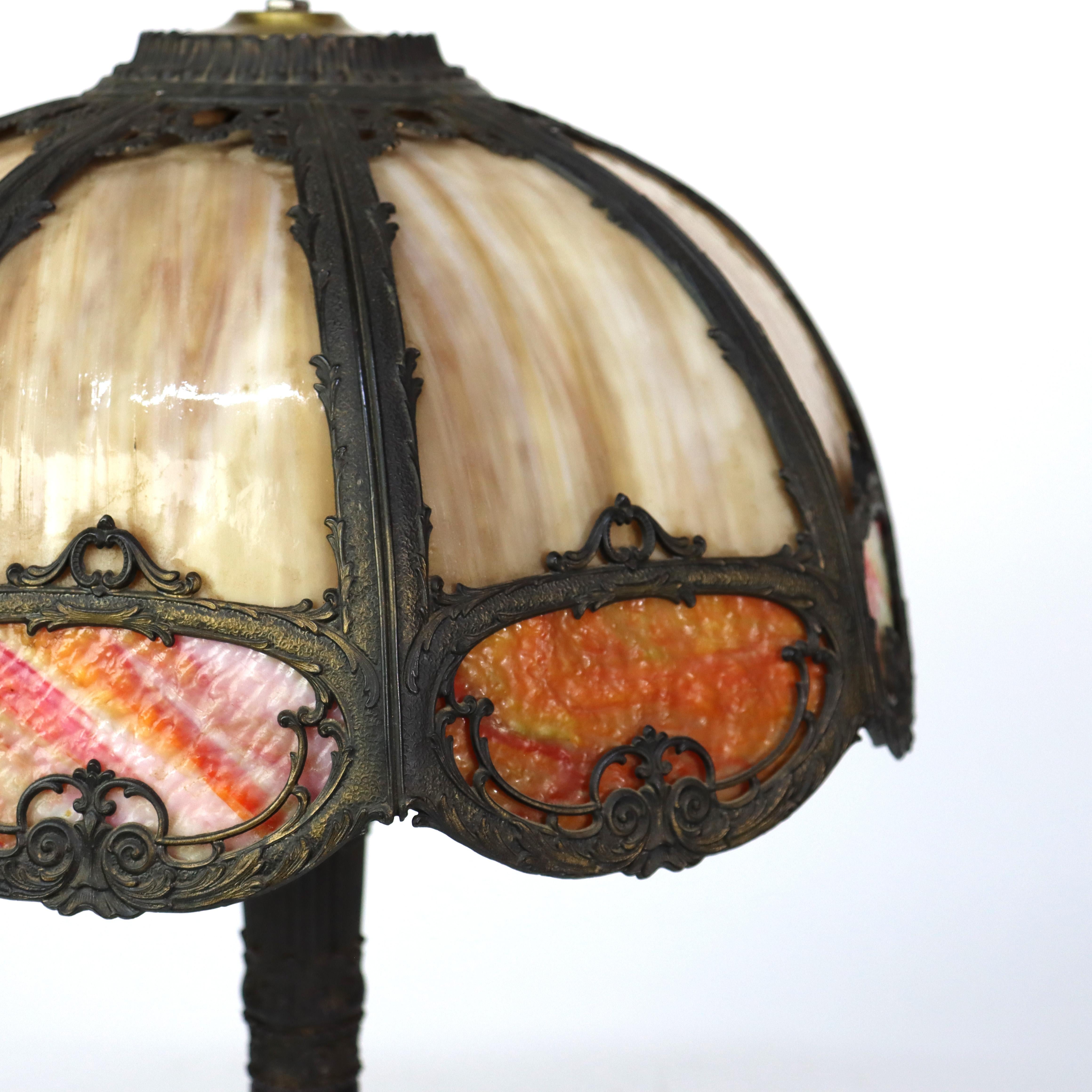 Antique Miller School Arts & Crafts Two Tone Slag Glass Table Lamp C1920
Measures - 22