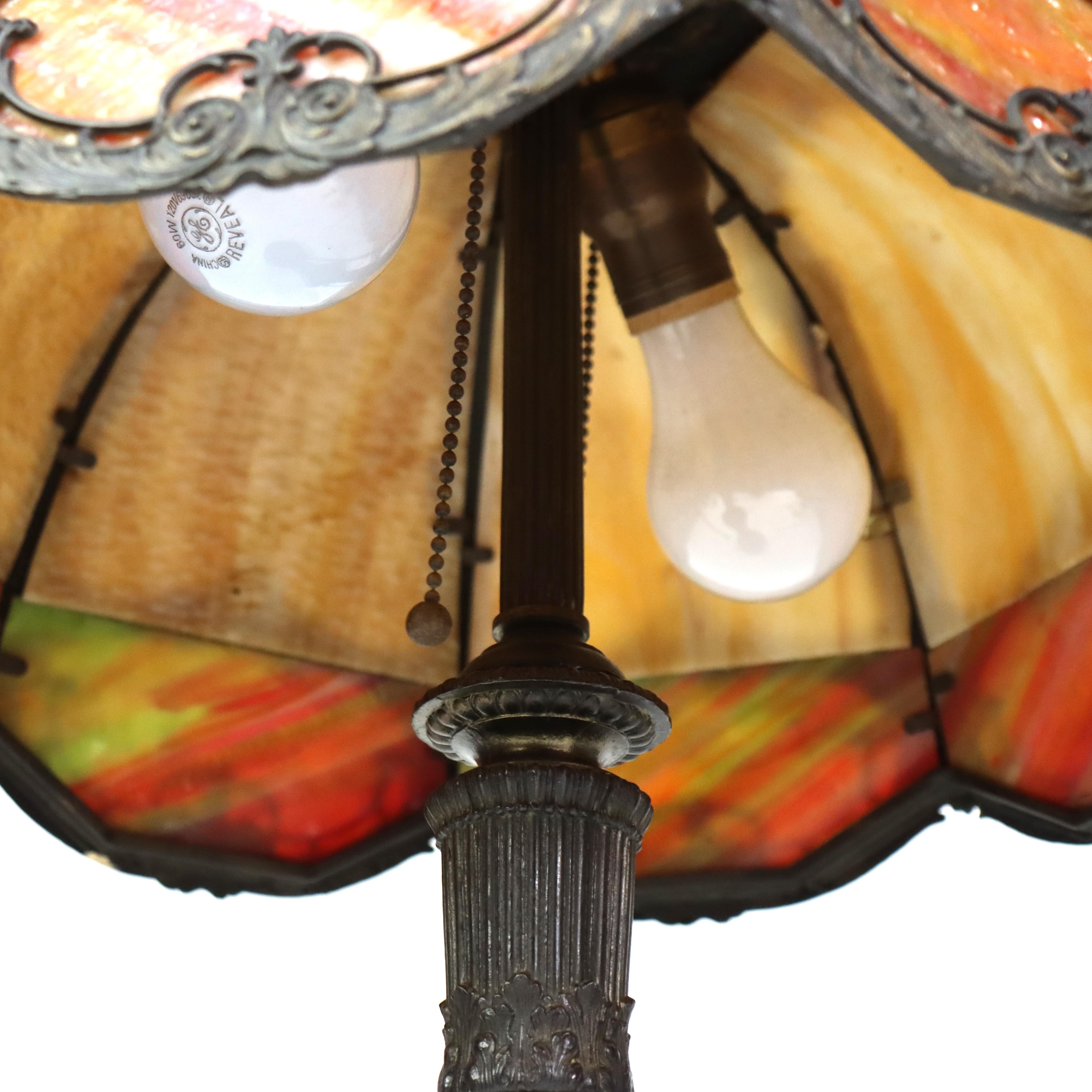 Antique Miller School Arts & Crafts Two Tone Slag Glass Table Lamp C1920 im Angebot 2