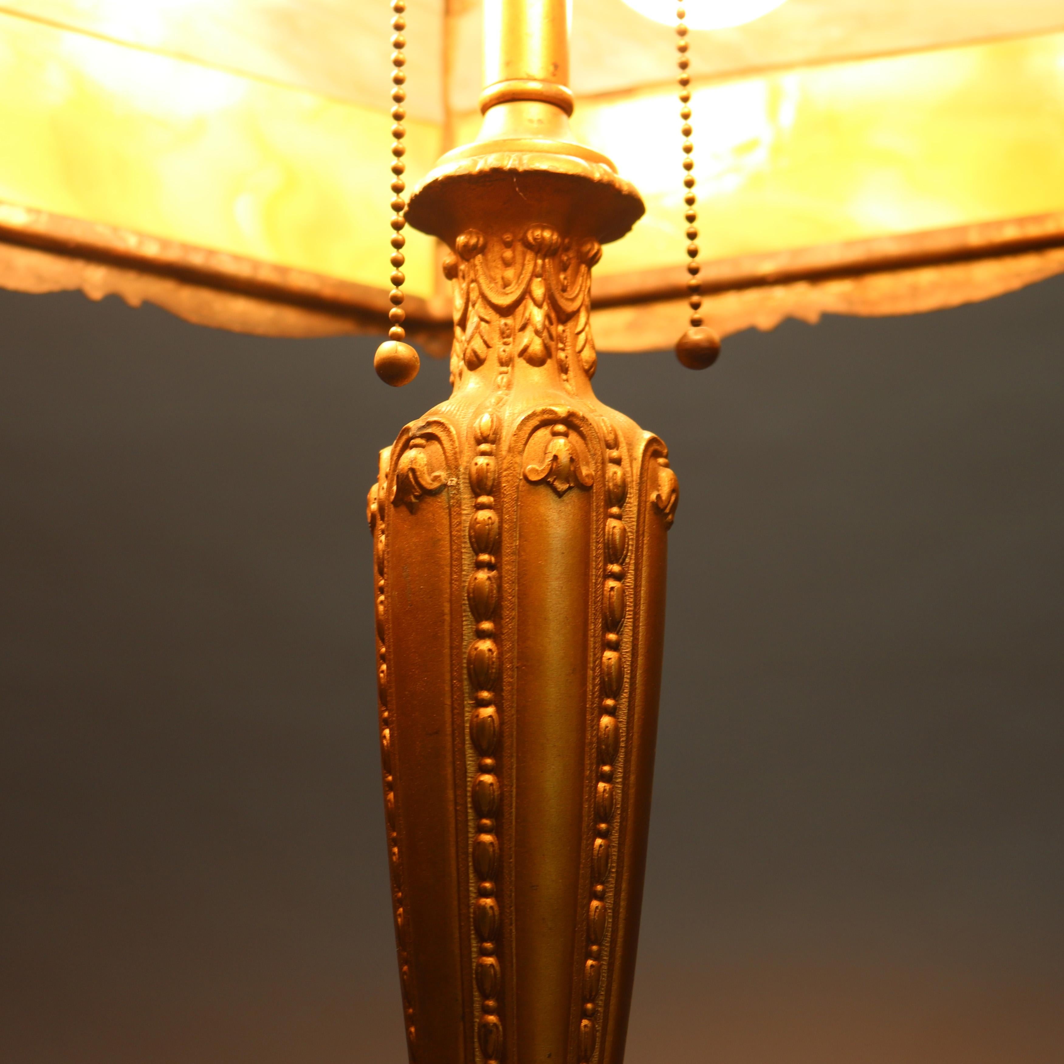 Antique Miller School Bronze & Two-Tone Slag Glass Scenic Table Lamp C1920 4