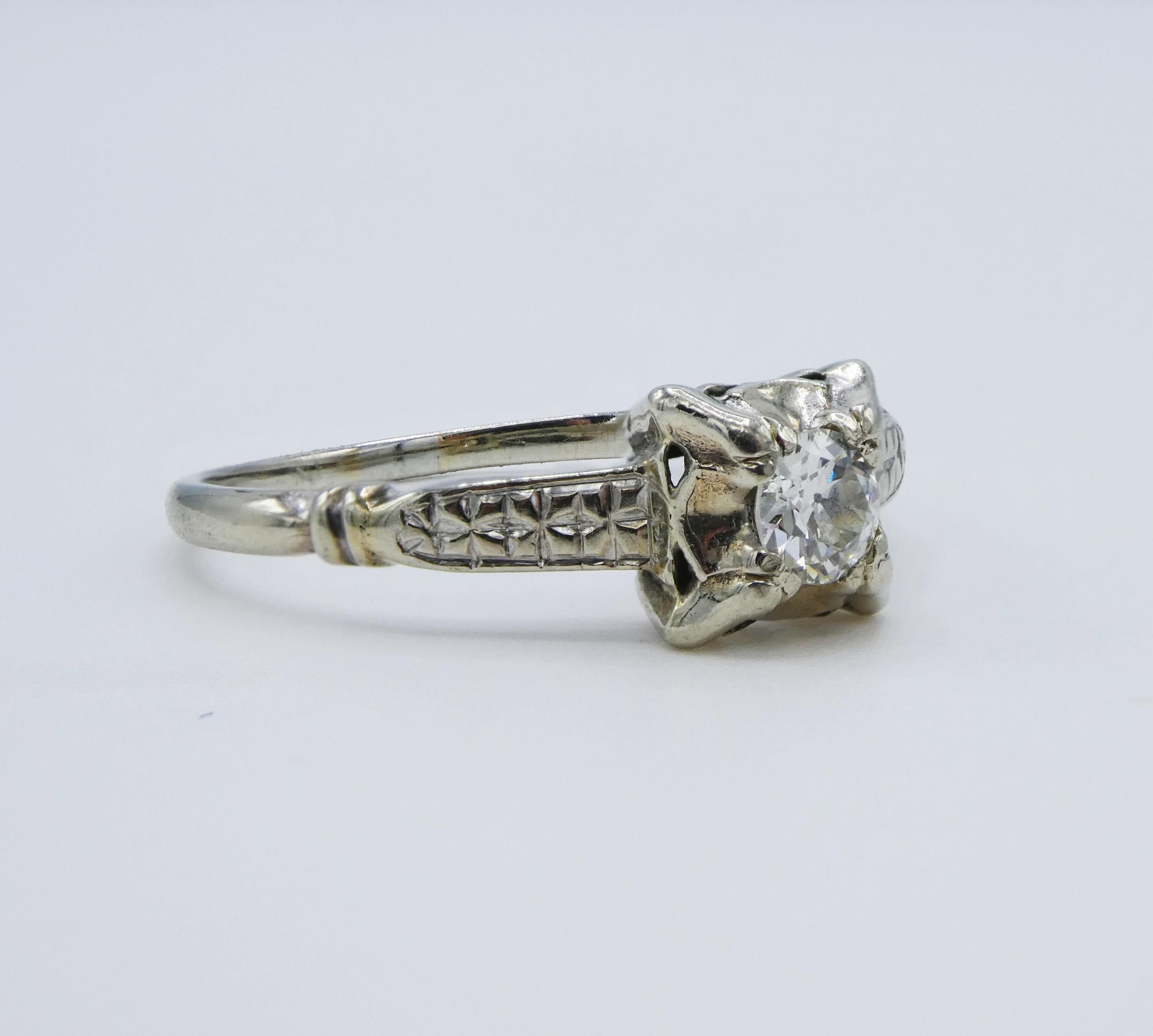 Art Deco Antique Mine Cut Diamond 14k White Gold Estate Engagement Ring