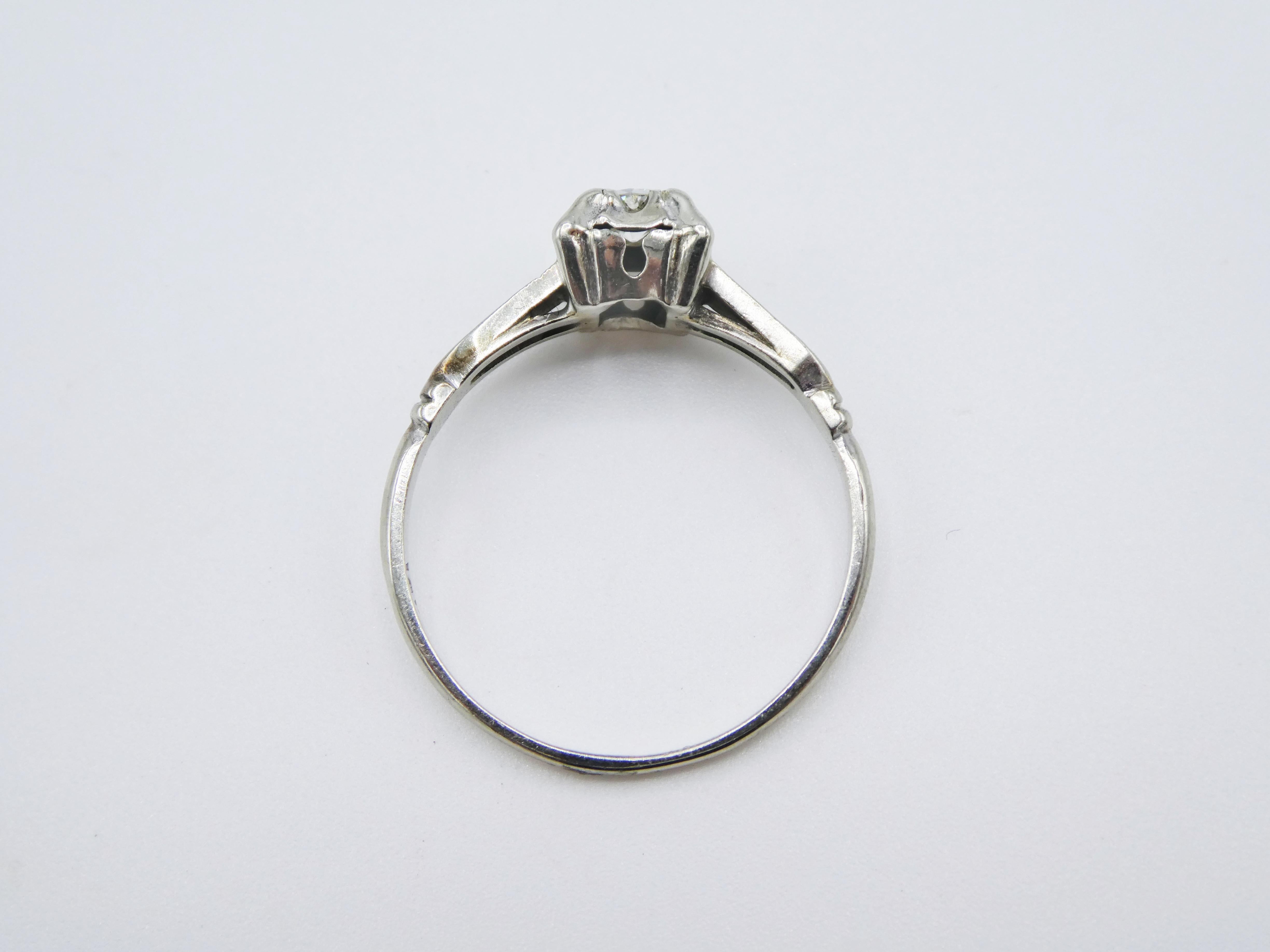 Antique Mine Cut Diamond 14k White Gold Estate Engagement Ring In Good Condition In  Baltimore, MD