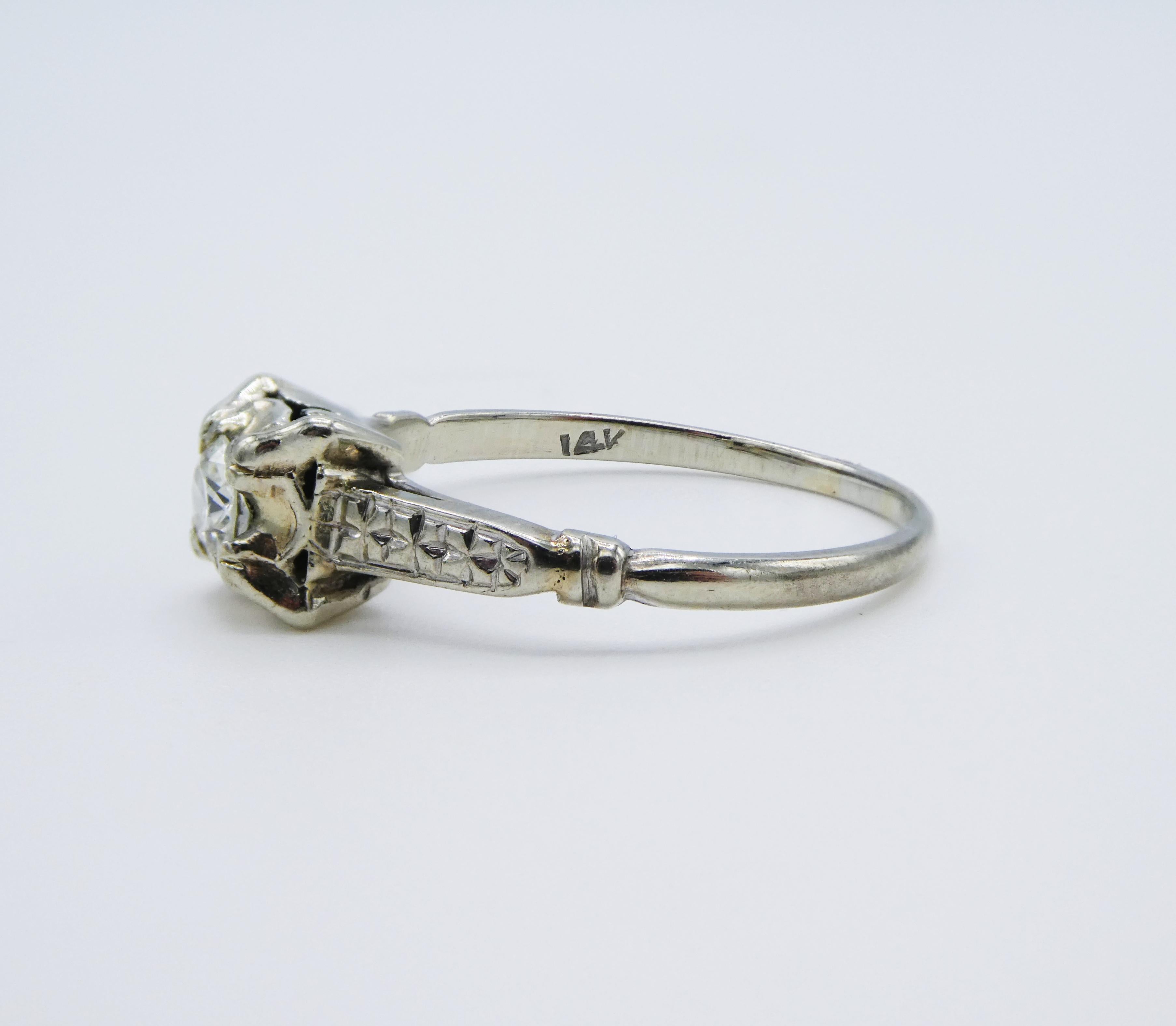 Women's Antique Mine Cut Diamond 14k White Gold Estate Engagement Ring