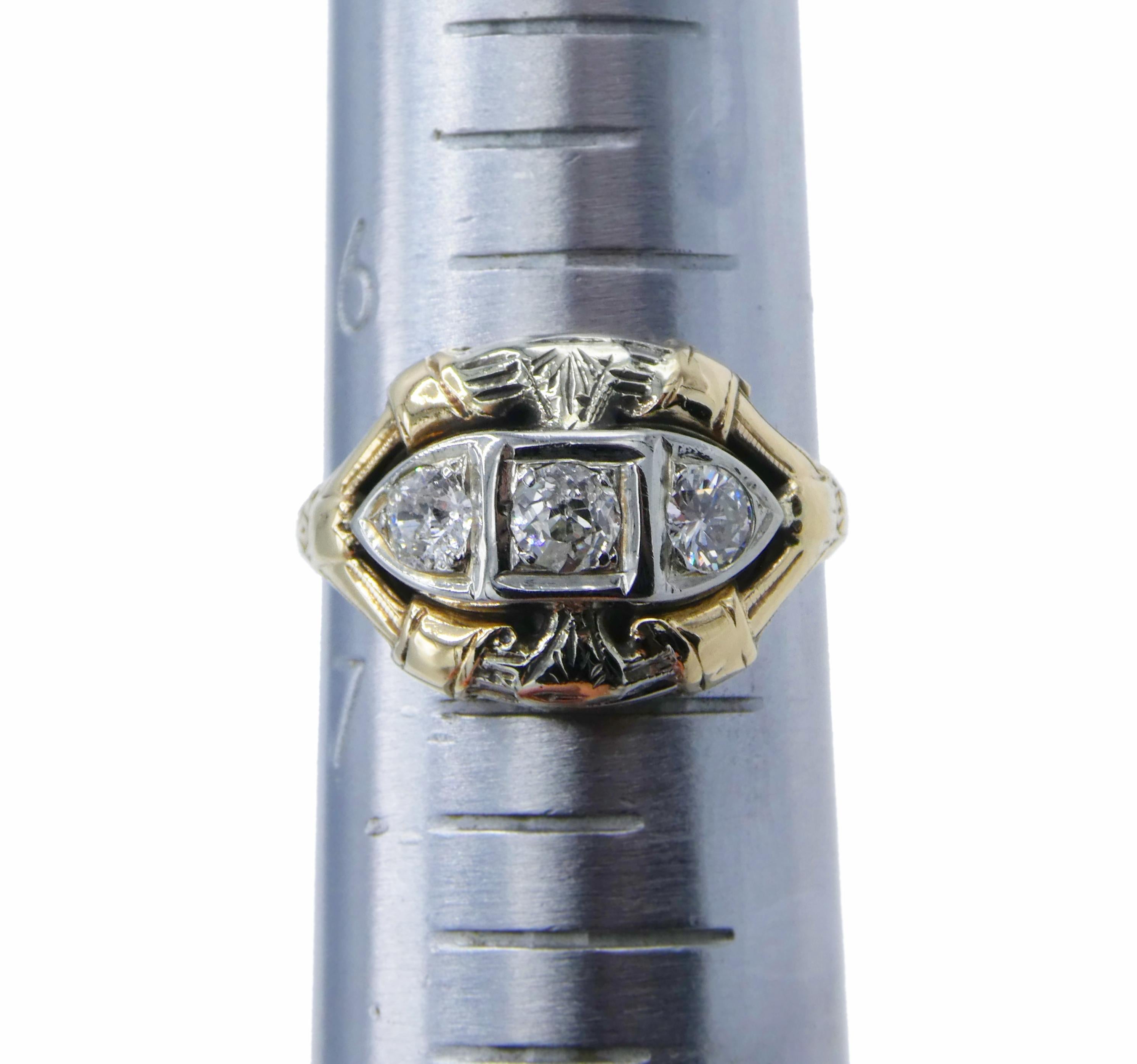 Women's Antique Mine Cut Three-Stone Diamond Ring