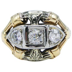 Antique Mine Cut Three-Stone Diamond Ring
