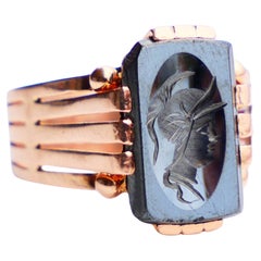 Anillo Antiguo Minerva Unisex Hematites Intaglio macizo 585 / Oro 14K ØUS8 / 6.2 gr