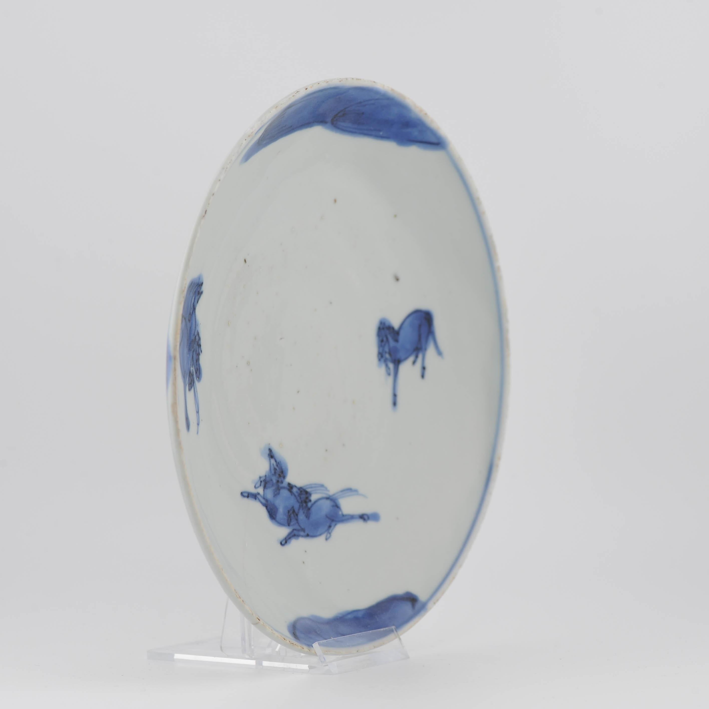 Antique Ming 1620-1644 Chinese Porcelain Kosometsuke 5 Horses Plate Tianqi For Sale 3