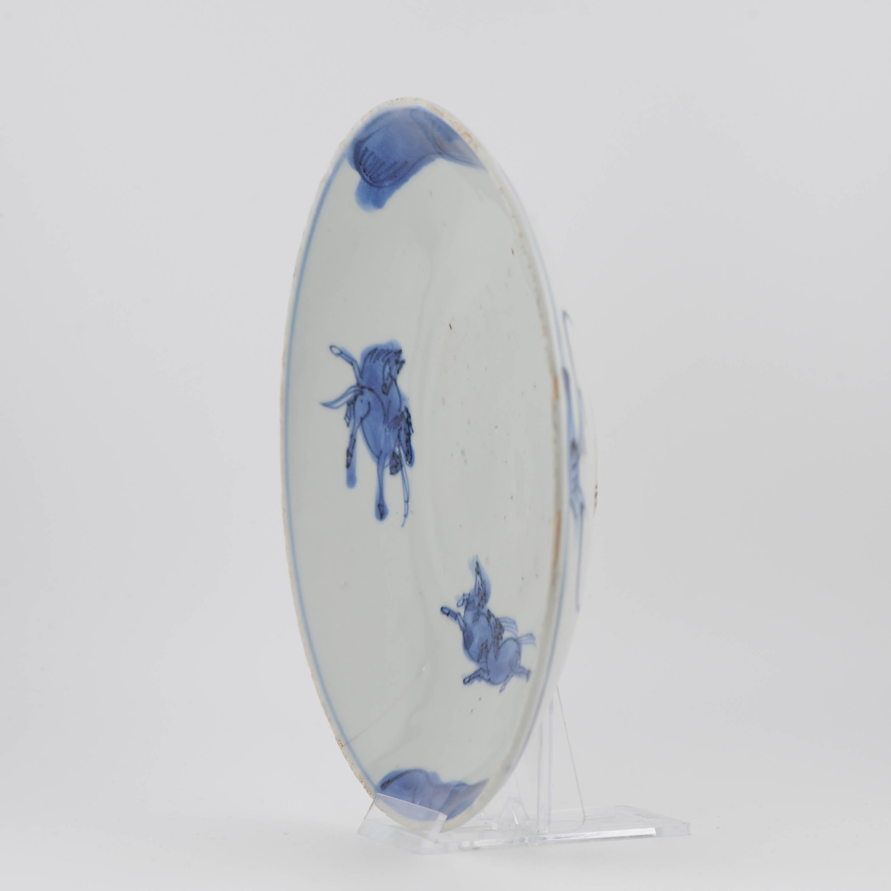 Antique Ming 1620-1644 Chinese Porcelain Kosometsuke 5 Horses Plate Tianqi For Sale 5