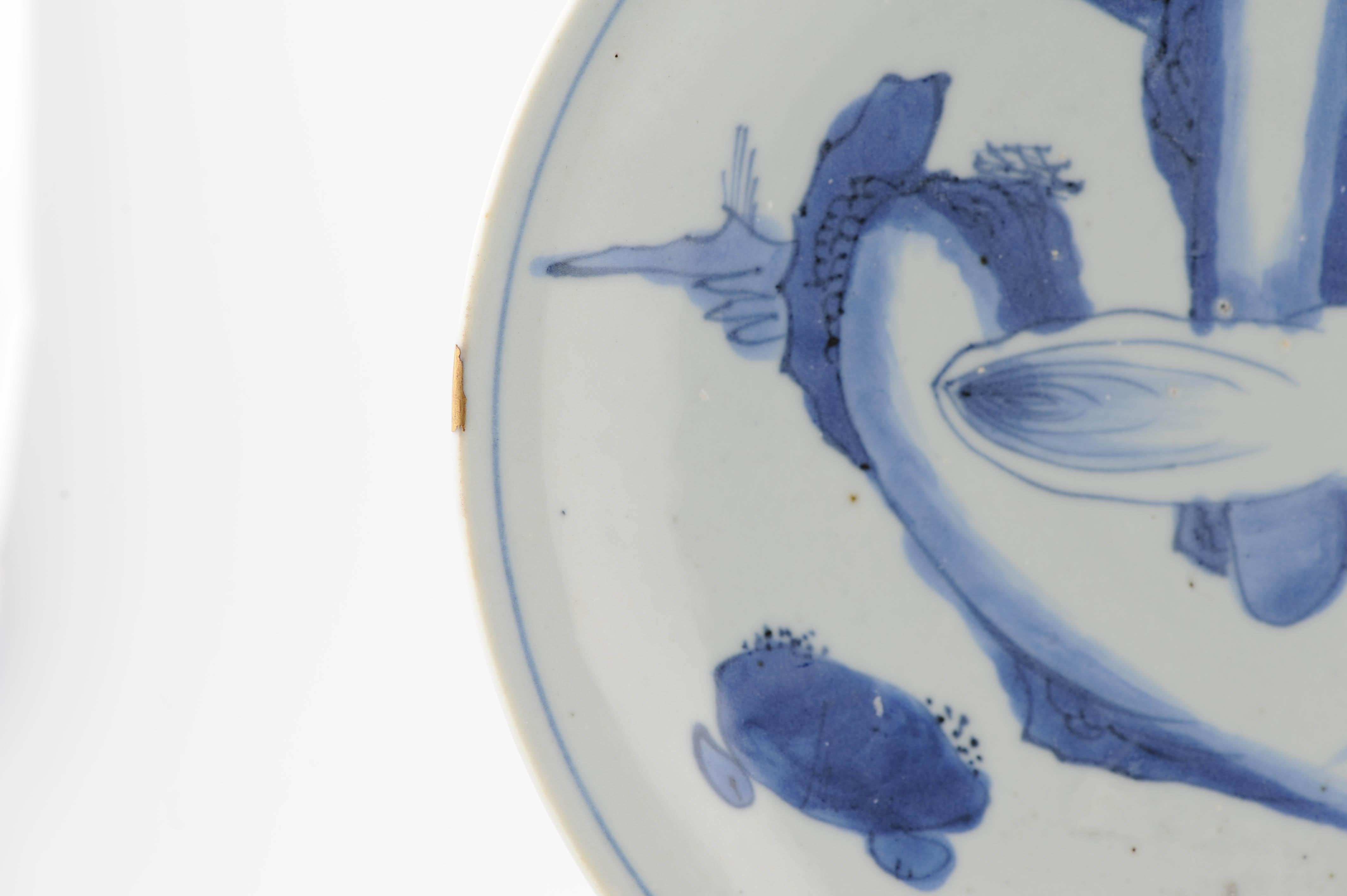 Antique Ming 1620-1644 Chinese Porcelain Kosometsuke Waterfall Plate Kintsugi For Sale 7