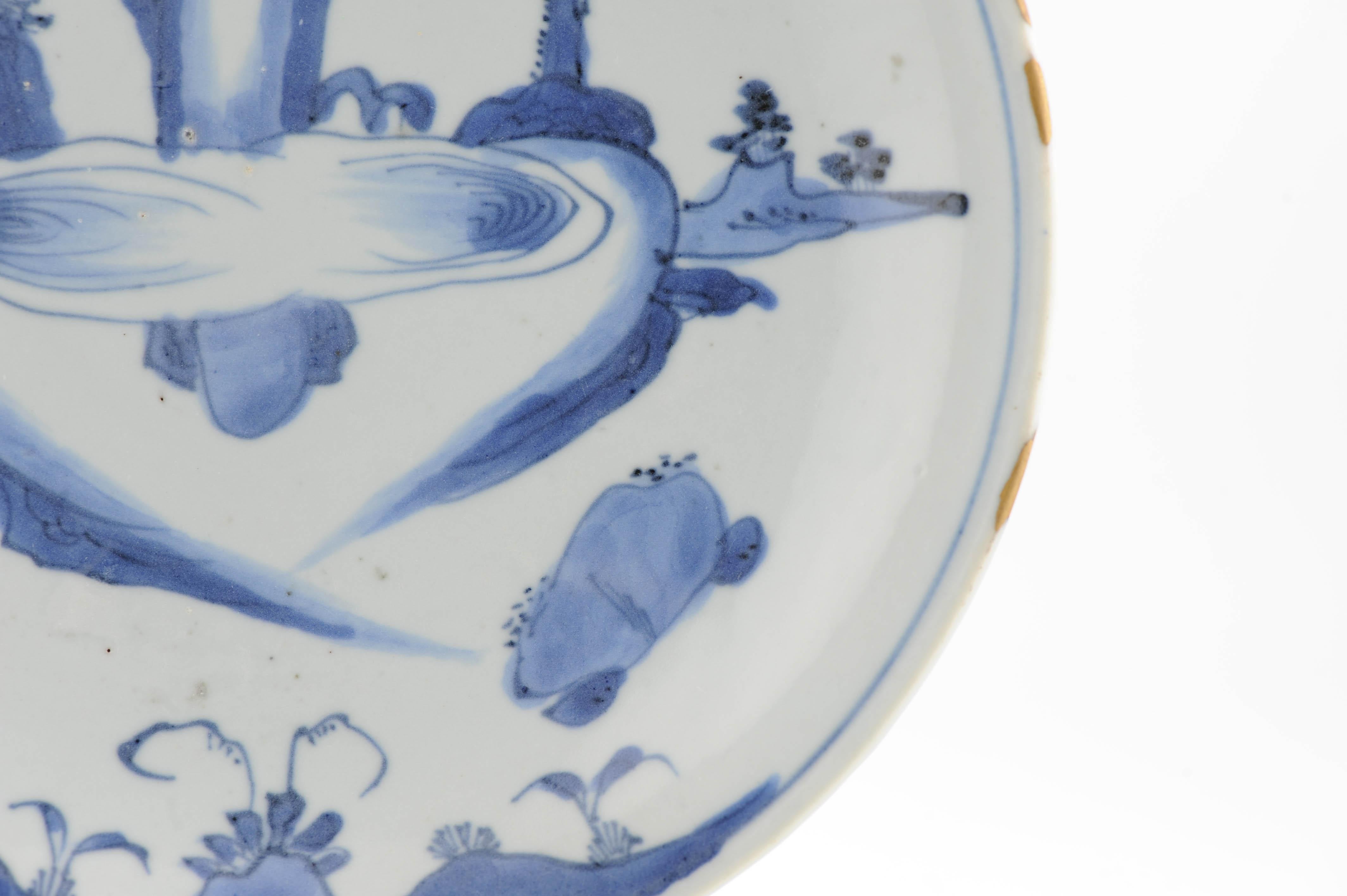 Antique Ming 1620-1644 Chinese Porcelain Kosometsuke Waterfall Plate Kintsugi For Sale 8