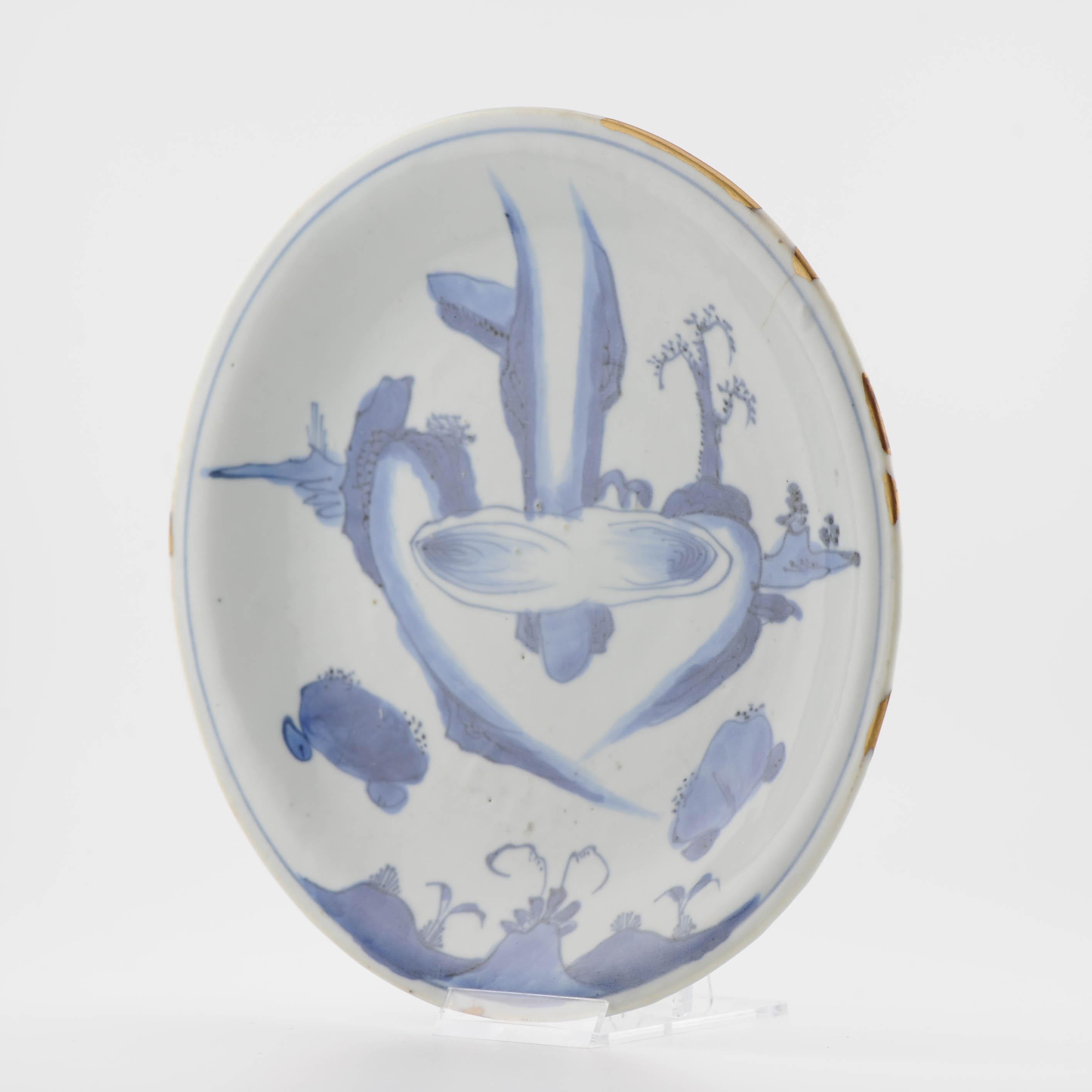 Antique Ming 1620-1644 Chinese Porcelain Kosometsuke Waterfall Plate Kintsugi For Sale 11