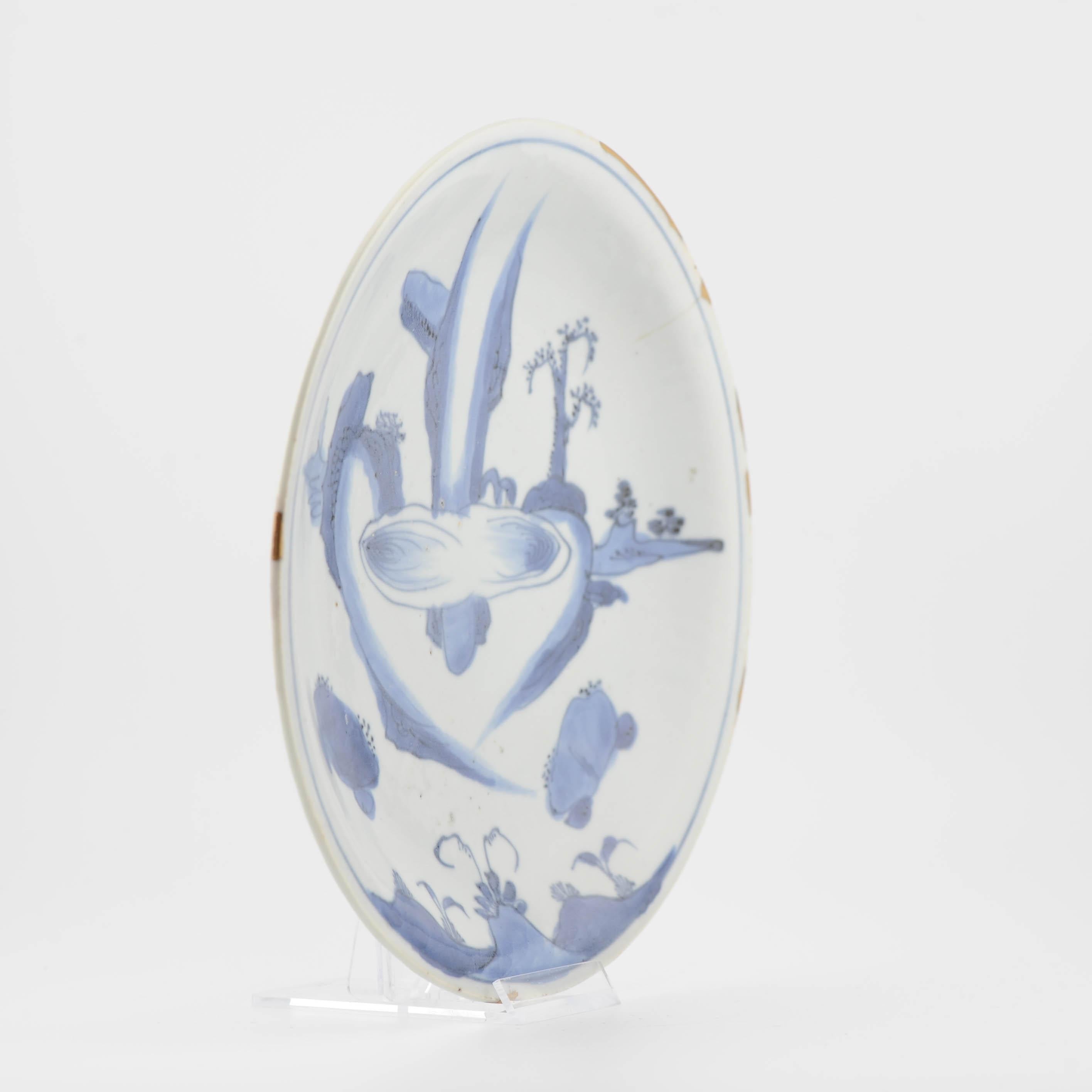 Antique Ming 1620-1644 Chinese Porcelain Kosometsuke Waterfall Plate Kintsugi In Good Condition For Sale In Amsterdam, Noord Holland