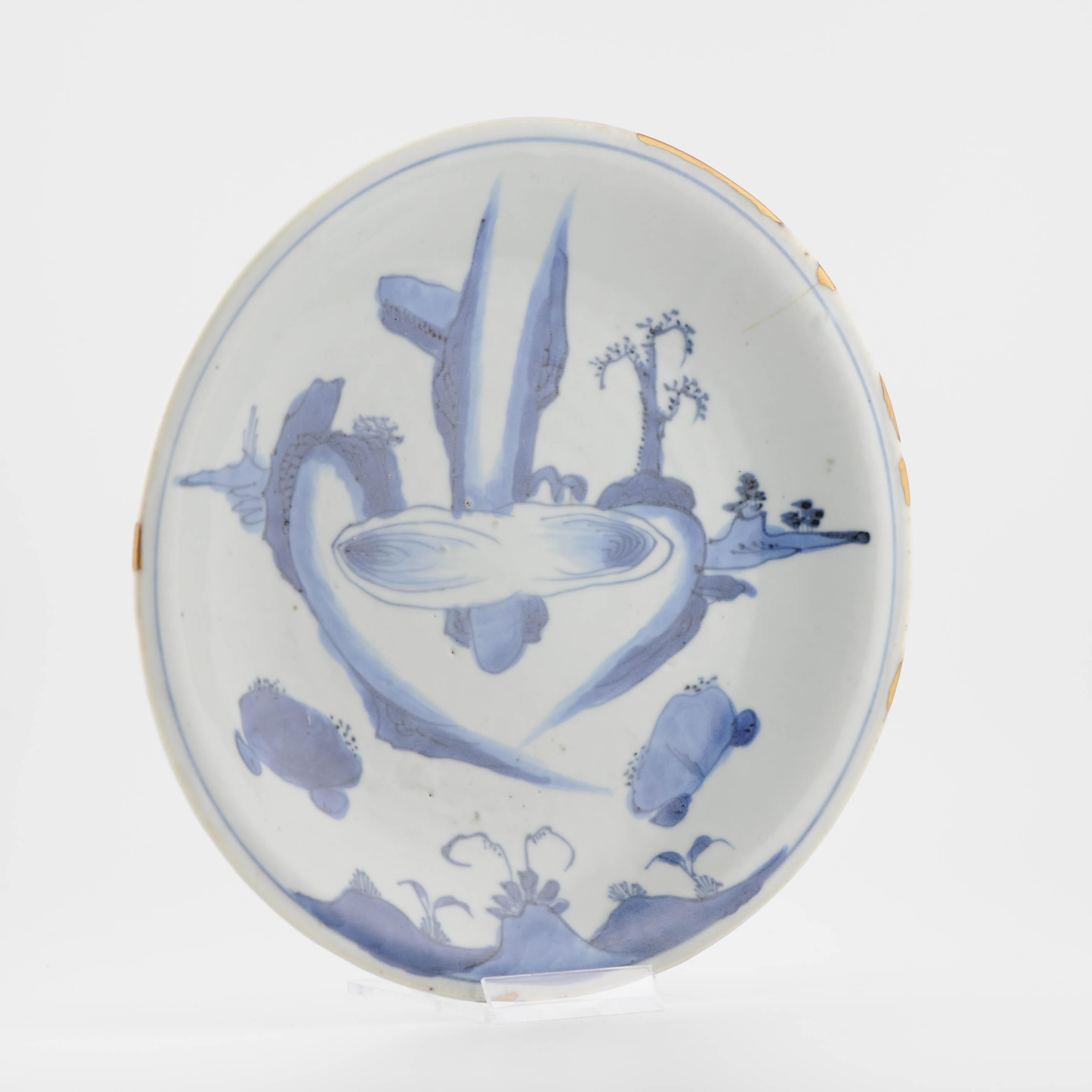 Antique Ming 1620-1644 Chinese Porcelain Kosometsuke Waterfall Plate Kintsugi For Sale 2