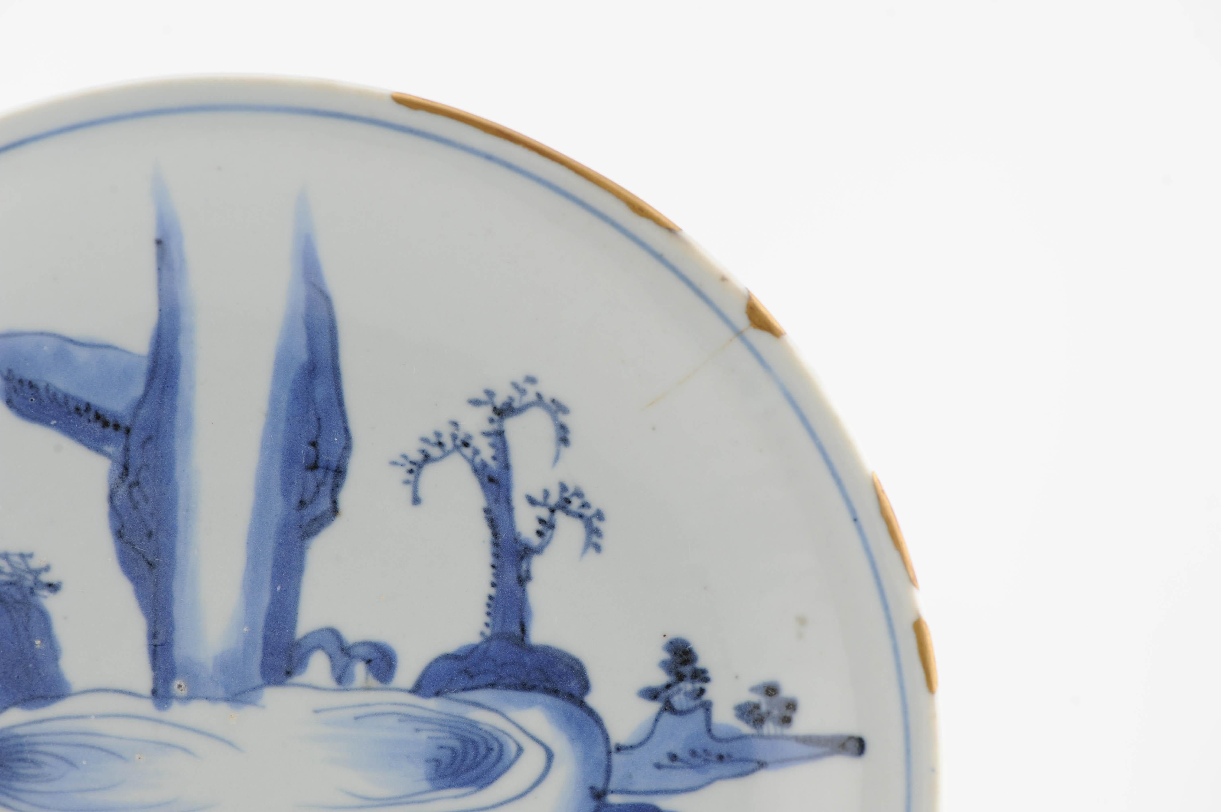 Antique Ming 1620-1644 Chinese Porcelain Kosometsuke Waterfall Plate Kintsugi For Sale 4