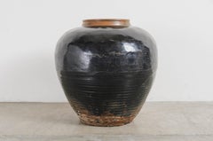 Antique Ming Dynasty, China Black Glaze Bamboo Shaven Jar with Russet Neck