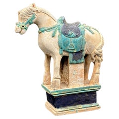 Antike Ming Dynasty Chinesisch Steingut Pferd Skulptur Míngqì Grabmal Figur