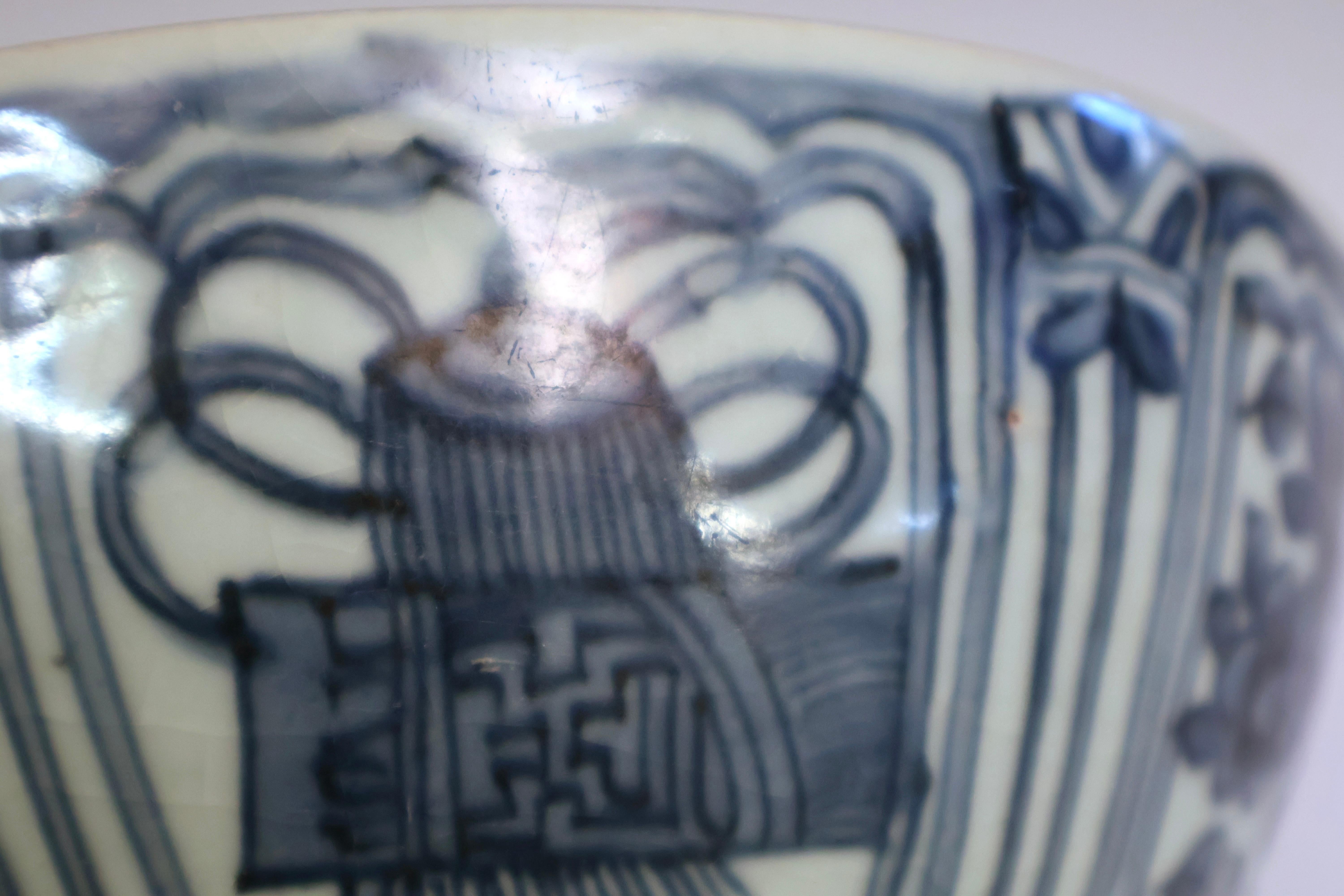 Antike Ming-Dynastie Chinesisch Export Porzellan Swatow Blau & Weiß Schüssel im Angebot 5